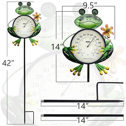 42 Inch Frog Outdoor Thermometer Decorative Garden Stakes,Metal Thermometer Garden Decor for Lawn Yard Patio Decorations