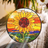 Bimkole Sunflower Stained Glass Suncatcher Window Hanging - Sunset Design for Indoor Window or Doorway Decoration - 7.87x7.87 inch with Chain and Hook - Unique Home Decor Gift