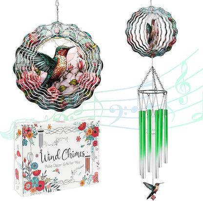 Hummingbird Wind Chimes with Wind Spinner, Mothers Day Birthday Gifts for Women Mom Friends Teacher, Humming Bird Windchimes, Outdoor Hanging Decor for Garden Patio Backyard Porch