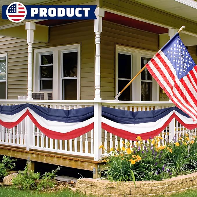 4Pack American Bunting Flag 2 x 20Ft Red, White & Blue Stripe Banner USA Patriotic Bunting Flags 4th of July Decoration for Outside Porch