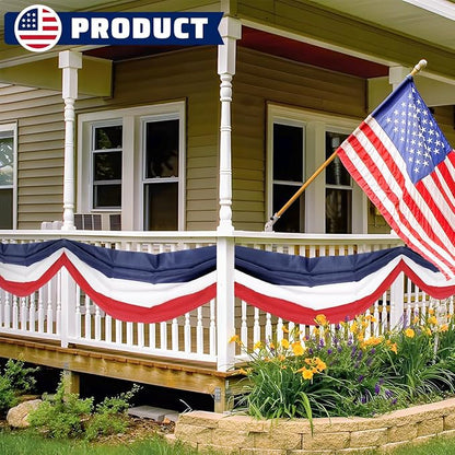 3x30Ft Patriotic Bunting 4th of July Decor Outside Red, White & Blue Stripe Bunting Banner Decor Memorial Days Veterans Day Celebration USA Bunting Outdoor Porch Garden