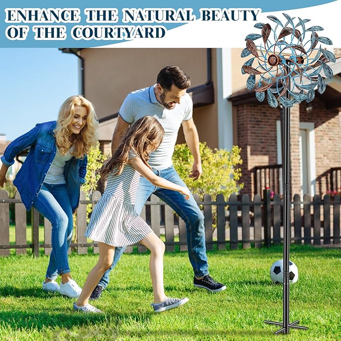 360° Wind Spinners Outdoor, Wind Sculptures Windmill with Metal Stake, 63.2" Kinetic Large Metal Yard Art Decor Spinners Pinwheels for Garden Outside Patio Lawn