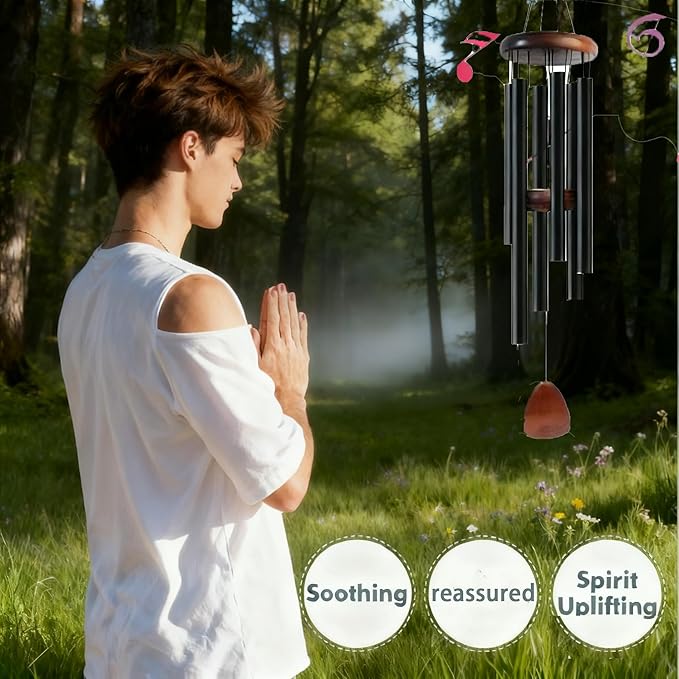 26 Inch Black Wind Chimes for Outside, Soft Tone Metal Wind Chimes for Garden Decor, Small to Medium Outdoor Chimes for Patio, Balcony, Housewarming Gift
