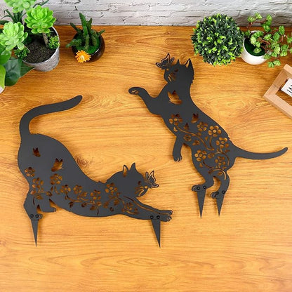 2 Pcs Black Cat Silhouette Cute Metal Cat Decor for Cat Lovers Decorative Garden Stakes for Yard Garden Lawn Outdoor Decorations (Cat)