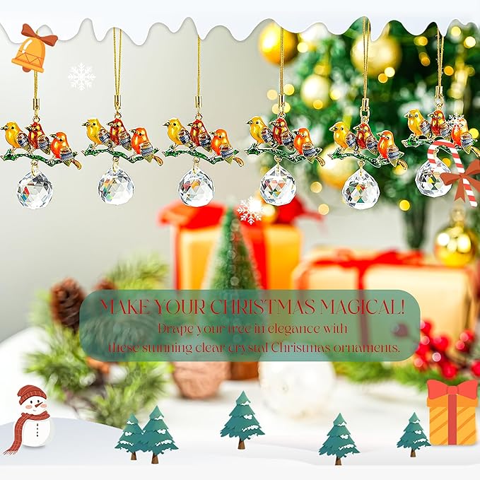 H&D HYALINE & DORA 6 Pcs Birds on Branches with Ball Prism Suncatchers Birds Hanging Ornament Indoor Decorations for Holiday Present Ideas