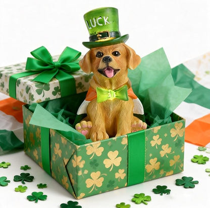 TERESA'S COLLECTIONS Saint Patrick's Day Decor, Dog Statue with Irish Costume and Solar Light, Waterproof Resin Garden Decor, Saint Patrick's Day Decor Gift for Party 8 Inch