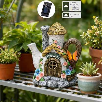 Suyorpe Fairy Garden Houses Solar Decor - Garden Statues Teapot House for Patio, Yard, Balcony Decoration, Outdoor Decor Yard Gifts for Mom Women