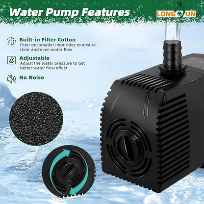 Longrun Pond Waterfall Box with Pump Kit, Transparent Acrylic Pond Waterfall Spillway with 680 GPH 3000L/H Pump for Ponds, Pond Spillway Color-Changing LED Light Strip for Garden (11.8")