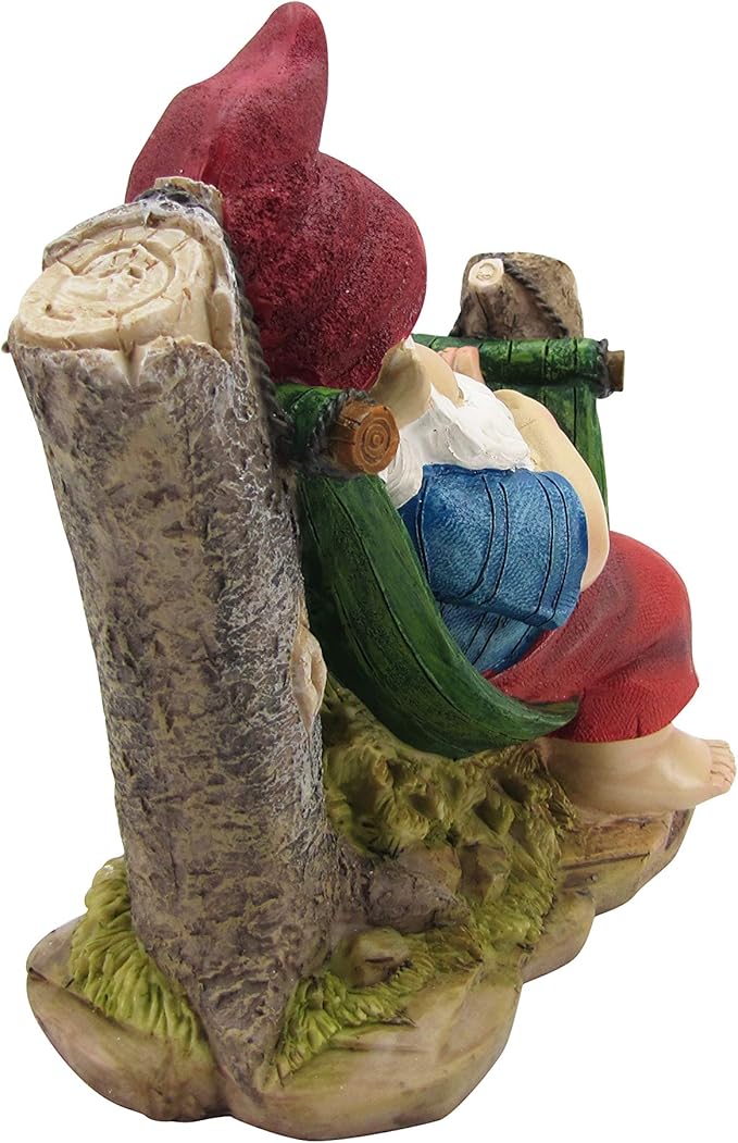 Comfy Hour 8"x7" Garden Gnome Statues for Outdoor Decor, Rustic Antique Vintage Dwarf Figurine, Sleeping Gnome on Stump Statue for Yard Home Decor
