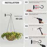 Plant Hooks 2Pack Hanging Plant Bracket 6inch Metal Plant Hanger Decorative Plant Hook for Bird Feeders, Planters, Lanterns, Wind Chimes, Home Decor Indoor Outdoor (Black)