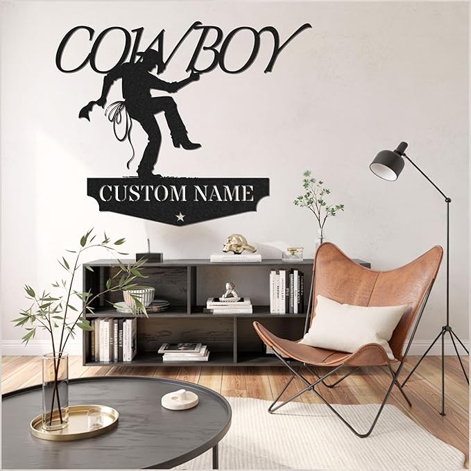 Personalized Cowboy Metal Sign, Custom Metal Sign, Vintage Cowboy Wall Decor, Rustic Name Plaque, Rustic Western Wall Art