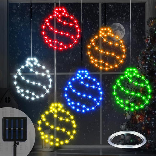 Jinei 6 Pack 16 Inch Large Christmas Window Lights Christmas LED Ball Lights Xmas Ball Window Lighted for Holiday Indoor Outdoor Wall Door Decorations, 6 Decorative Colors