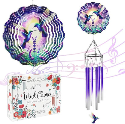 Hummingbird Wind Chimes for Outside - Hummingbird Wind Chimes with 3D Wind Spinners for Bird Lover, Hanging Art Ornament for Indoors Room Home Wall Garden Patio Yard Porch Backyard, Memorial Gifts
