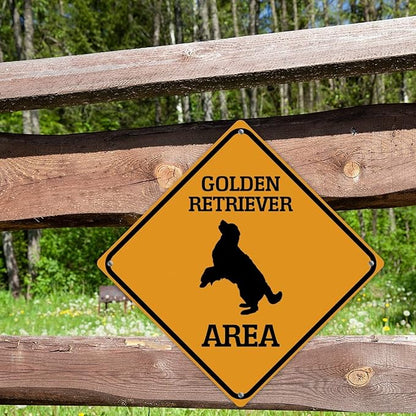 Caution Golden Retriever Crossing XING Tin Sign Golden Retriever Dog Area Warning Street Sign Golden Retriever Novelty Caution Road Sign for Home Man Cave Door Porch Garden 15x15in