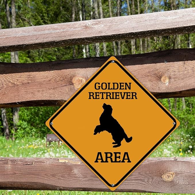Golden Retriever Crossing Sign Caution Golden RetrieverDog Xing Sign Street Sign Wildlife Novelty Road Fence Wall Decor Warning Metal Tin Sign For Indoor Outdoor 12x12in