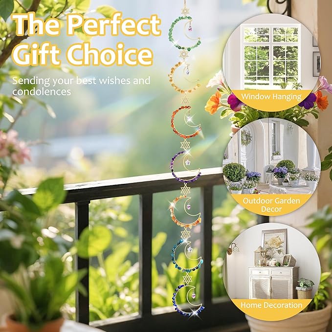 7 Chakra Sun Catcher Kit for Adults DIY Crystal Suncatcher Ornaments, Window Hanging Arts and Crafts, Moon Suncatcher Making Supplies Kit Hanging Ornaments Decor for Home Gifts (Moon)