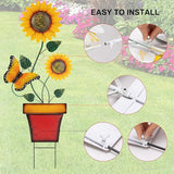 pearlstar Sunflower Decorative Garden Stake 44 Inches Large Metal Art Outdoor Yard Decor Flower Pot Design for Outside Garden Lawn Patio Proch Ornaments,Butterfly