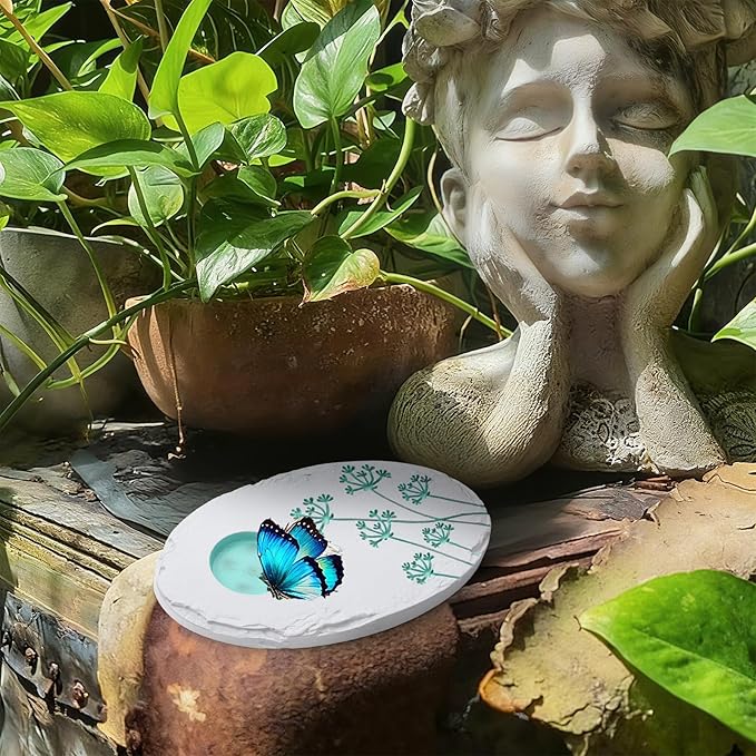 AceOrbit Butterfly Puddler Garden Stone Butterfly Bath Watering Feeder Station Attracts Pollinator Butterflies with Water & Mineral Holder for Garden Lawn Decor