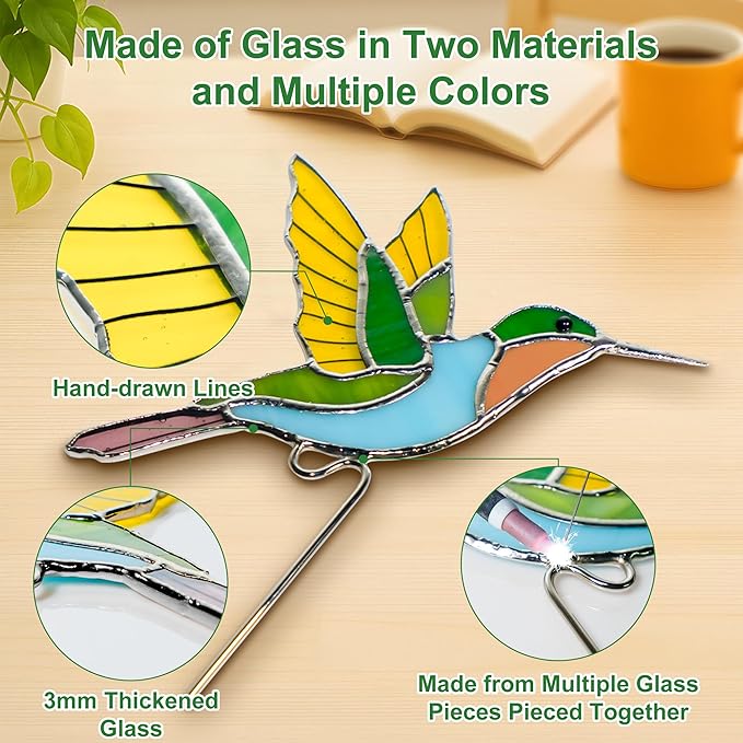 Stained Glass Hummingbird Gifts for Women, Hanging Plant Planter Flower Huggers Balcony Decoration, Mothers Day Birthday Gifts for Mom Grandma from Daughter Son, Bird Lover Plant Pots Accessories