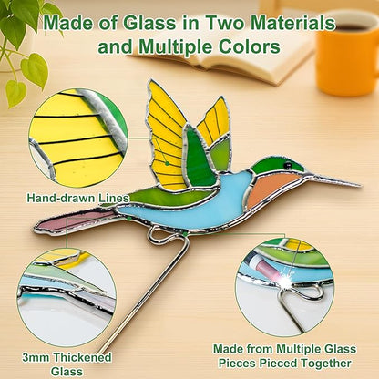 Stained Glass Hummingbird Gifts for Women, Hanging Plant Planter Flower Huggers Balcony Decoration, Mothers Day Birthday Gifts for Mom Grandma from Daughter Son, Bird Lover Plant Pots Accessories