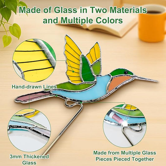 Stained Glass Hummingbird Gifts for Women, Hanging Plant Planter Flower Huggers Balcony Decoration, Mothers Day Birthday Gifts for Mom Grandma from Daughter Son, Bird Lover Plant Pots Accessories