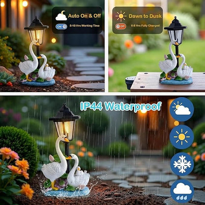 Solar Swan Garden Statue Outdoor Decor, Elegant Bird Figurines with Street Lamp Light for Patio Porch Decorations, Yard Lawn Sculptures Statues Unique Women Homes