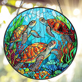 Sea Turtle Stained Glass SunCatcher Window Hanging Sea Turtle Gifts for Women Handmade Sun Catcher Decoration for Home Decor Gifts for Ocean Lover Sea Life Decor 7.87inch