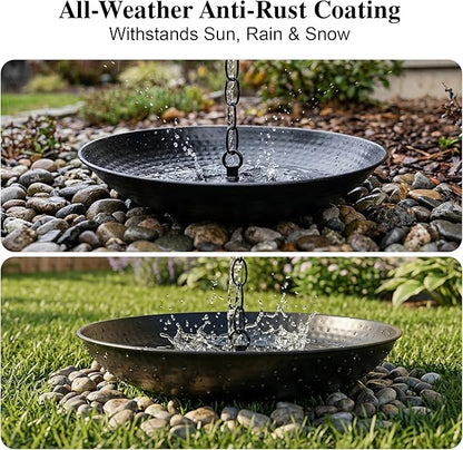 DUSVALLY Rain Chain Anchoring Basin 10.8 inch Water Feature Basin, Garden and Terrace Decoration Rain Chain Basin for Rainwater Collection Roof Drainage Ditch Downspouts, Black