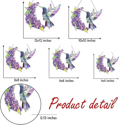 Purple Floral Hummingbird Acrylic Suncatcher, Hummingbird Window Hanging Ornaments, Stained Glass Effect Garden Decor, Gift for Mother's Day, Mom, Grandma, Wife, Women