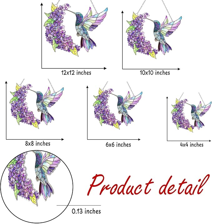 Purple Floral Hummingbird Acrylic Suncatcher, Hummingbird Window Hanging Ornaments, Stained Glass Effect Garden Decor, Gift for Mother's Day, Mom, Grandma, Wife, Women