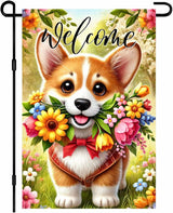 BlissYard Spring Corgi Garden Flag 12x18 Inches Double Sided Cute Puppy Welcome Yard Flags Colorful Floral Sunflower Butterfly Summer for Outside Decor Home Farmhouse lawn Decorations