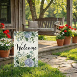 CROWNED BEAUTY Spring Garden Flag Hydrangea Eucalyptus 12x18 Inch Double Sided Small Seasonal Holiday Floral Decoration for Outdoor Lawn Yard
