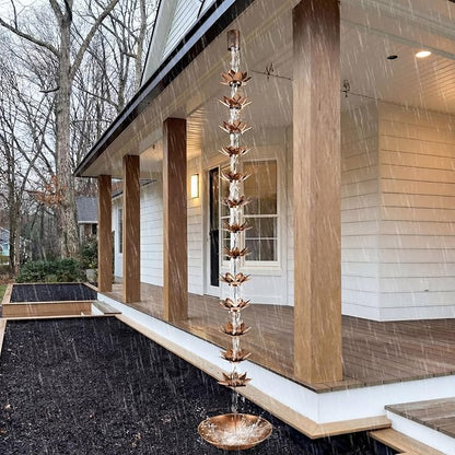 MorningRo 8.5ft Rain Chains for Gutters Outside with Anchor Basin 12 Cups Rain Chain Catcher Downspout Replacement Adjustable Metal Garden Rainwater Divert for Eaves Drainage(Flower)
