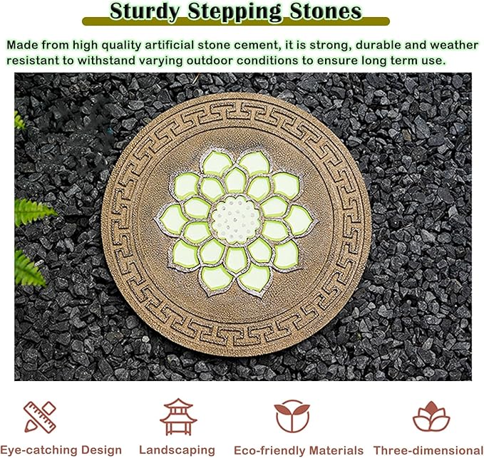 Stepping Luminous Stones for Garden, Lotus Pattern Outdoor Stepping Stone, Decorative Yard Art Step Stone for Walkways, Lawn, Patio, Path, Flower Bed (Color : Style 2, Size : 1pc)