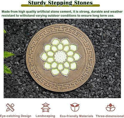 Stepping Luminous Stones for Garden, Lotus Pattern Outdoor Stepping Stone, Decorative Yard Art Step Stone for Walkways, Lawn, Patio, Path, Flower Bed (Color : Style 1, Size : 1pc)