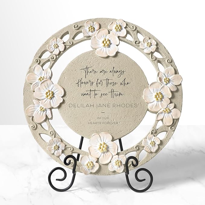 Let's Make Memories Personalized Memorial Garden Stone - Floral - Sympathy - in Memoriam - Condolences - Indoor Display Option - Garden Décor - Comforting Blooms