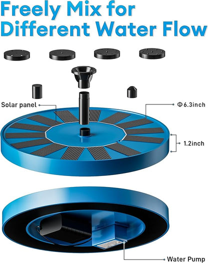 2.5W Solar Bird Bath Fountain – Upgraded Solar Pond Fountain with 6 Nozzles,Solar Fountain for Bird Bath, Pond, Garden Decor (Blue)