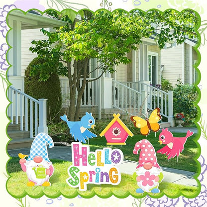 Amyhill 12 Pack Hello Spring Yard Decoration Outdoor Flower Garden Lawn Stake Signs with Stakes Waterproof Spring Garden Decor for Holiday Party Patio Lawn Walkway Outside(Fresh Style)