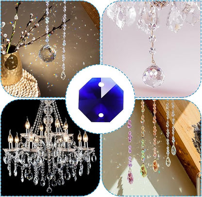 PATIKIL K9 Crystal Octagon Beads 2 Holes Pendants, 60 Pack 14mm Chandelier Prisms Parts Ornaments Hanging Beads for DIY Arts Crafts Decoration, Black Purple