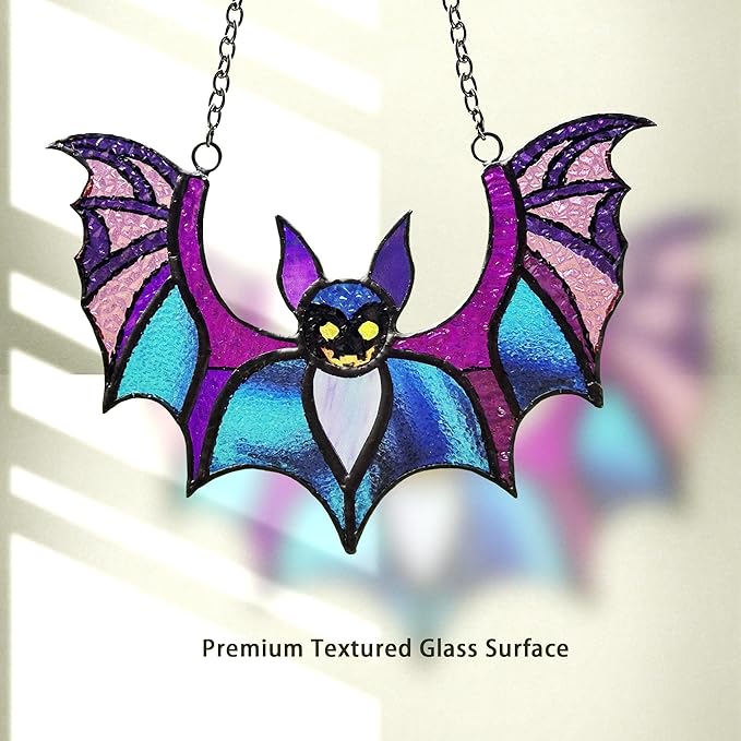 Bat Stained Glass Window Hangings, Halloween Bat Suncatcher Home Decor, Gothic Bat Lovers Gifts.