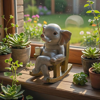 Miniature Elephant Garden Statue Solar Light Outdoor Decor Elephant Figurine Solar Lantern for Home Indoor Lawn Backyard Balcony Porch Patio Ornament for Women Mom Grandma 5.51"x4.33"x3.15"