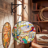 Stained Glass Window Hanging Suncatchers with Desert Cactus 12.6", Vibrant Glass Panel with Metal Chain for Home Decor Gift for Women Mother's Day, Birthday, Men, and Mom