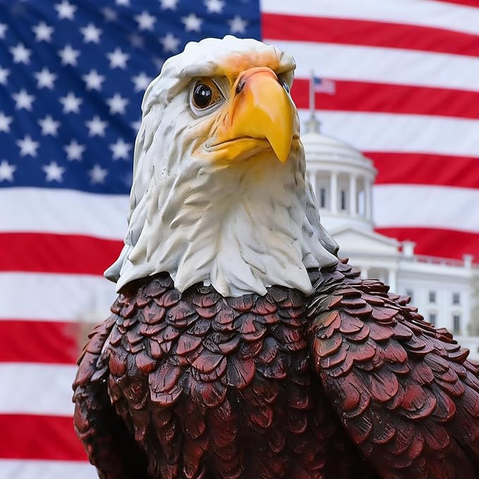 Garden Sculpture & Statue Flight of Freedom American Bald Eagle Hanging Bird Decor - Hand-Painted Majestic America Indoor/Outdoor USA Decor for Patio, Office