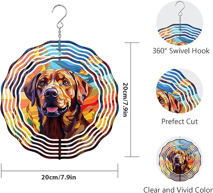 Labrador Retriever Wind Spinner Dog Memorial Gifts, Vibrant 3D Kinetic Aluminum Metal Yard Art, Loss of Dogs Sympathy Gifts, Hanging Outdoor Garden Decor, 8" Wind Sculptures for Patio, Porch (LR 4)