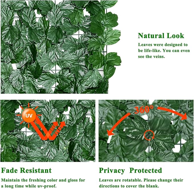 iCover Artificial Ivy Privacy Screen for Fence, 39x118in Strengthened Joint Prevent Leaves Falling Off, Faux Hedge Panels Greenery Vines, Decorative Fences for Outdoor Garden