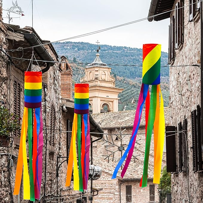 timecity 2PCS Rainbow Windsock Heavy Duty 40 Inches Garden Stripes Wind Socks Banner Flag Outdoor Hanging Decor for Wall Tree Front Patio Lawn Garden Decor
