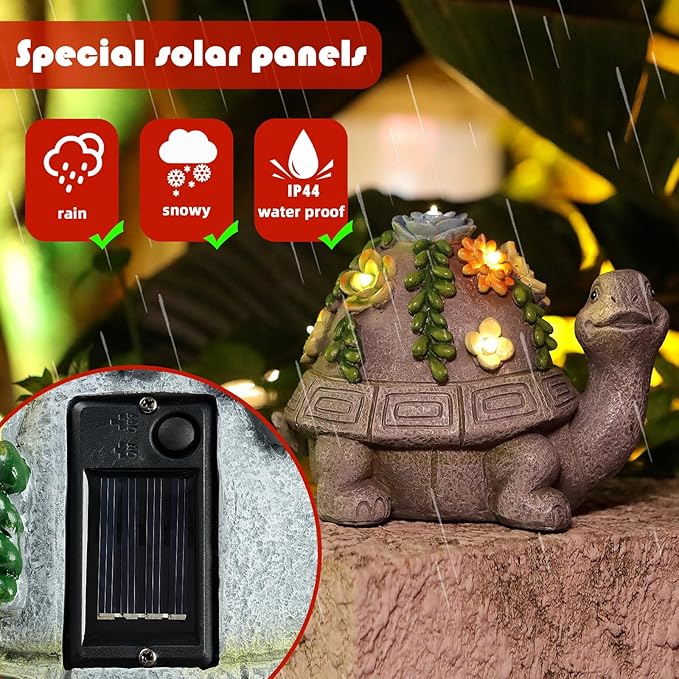 Solar Garden Turtle Decor Outdoor Statue - Turtle with LED Waterproof Sculptures Lights, Cute Pond/Yard Statues Outside Decoration, Home, Lawn, Patio, Resin Animal Ornament, Gardening Gift