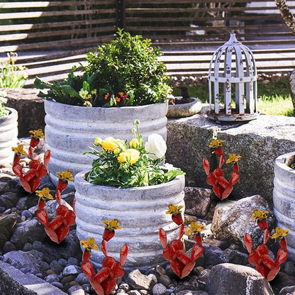Metal Cactus Outdoor Decor - Metal Cactus Yard Art Iron - Desert Plants Statue for Outdoors - Handmade Cactus Rustic Artificial Cactus Sculpture for Garden Lawn Patio Balcony Backyard Decor (Red)