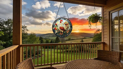 Stained Glass Window Hanging - The Golden Rooster Stared Ahead 6.3 Inches Suncatcher for Garden Home Decor for Women Mon Grandma Friends