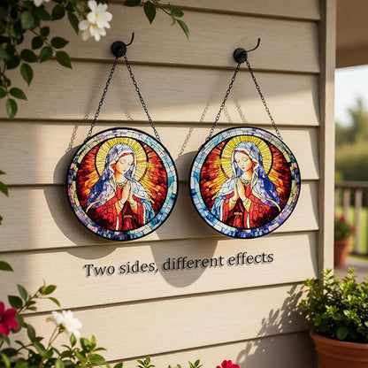 Stained Glass Window Hanging - Virgin Mary Suncatcher, The Holy Mother Mary Sun Catchers Decor for Window Hanging, Catholic Gifts for Christian Women Men Mom Wife Religious Faith 7.8in